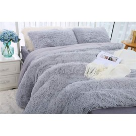Tenghe Faux Fur King Size Pillow Case 2 Pack Super Soft Shaggy Fluffy Velvet Decorative Throw Pillow Covers/Case Pillow Shams with Zipper Closure.No Inside Filler (Light Grey,20"×36")