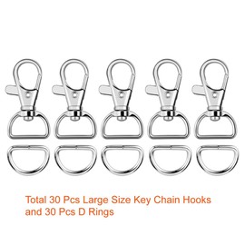 PAXCOO 60Pcs Swivel Snap Hooks and D Rings for Lanyard and Sewing Projects (1” Inside Width)