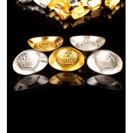 Zzooi Set of 6 Feng Shui Gold Ingot Silver Ingot Yuan Bao Wealth Porsperity Ornaments,Feng Shui Decor