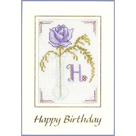 Mauve Initial Birthday Card with All Letters A-Z - Complete Cross Stitch kit on 16 aida with Clear Colour Chart