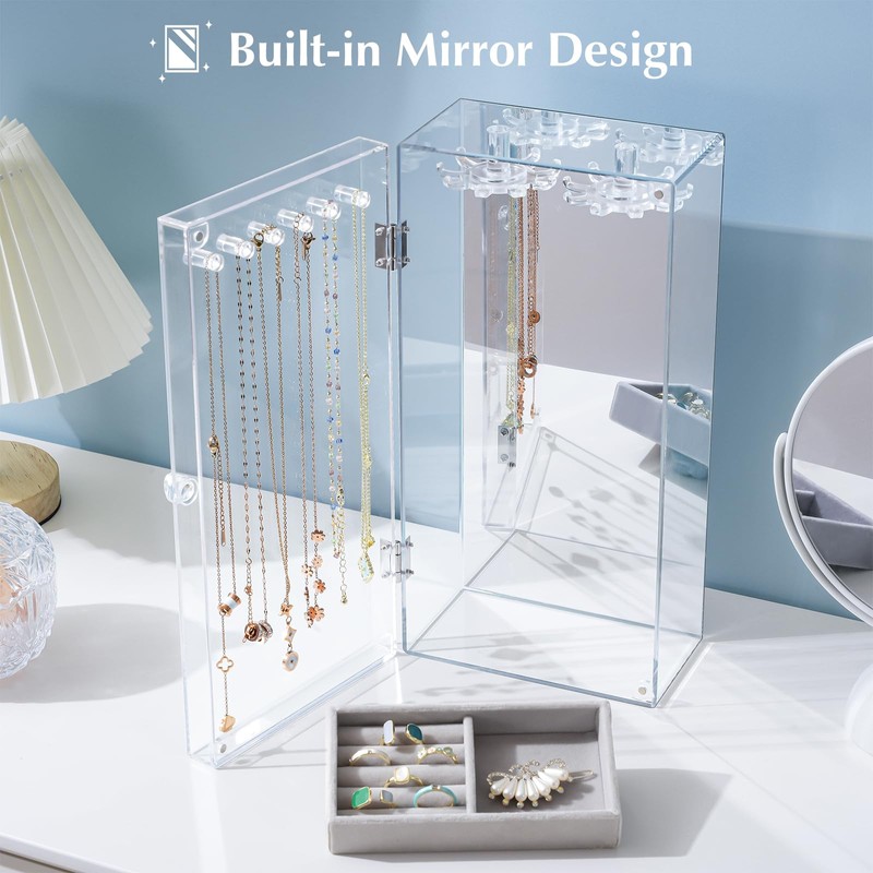 Lolalet Necklace Holder Organizer, Acrylic Jewelry Organizer with 24 Hooks,