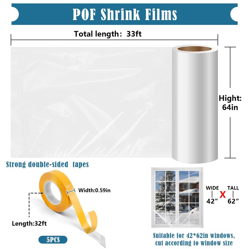 Window Insulation Kit, 63 × 394 Inch Plastic Window Coverings