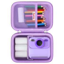Supmay Hard Carrying Case for masterbee Kid Camera Instant Print Photo, Kids Digital Camera Toys Storage Bag with Mesh Pocket for Roll Printing Papers, USB Cable, SD Card, Colour Pen, Lanyard, Purple