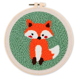 Figured'Art Punch Needle Set for Adults - Embroidery, Ideal for Beginners - Fox - 20 x 20 cm with Round Frame
