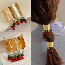 enophe 2PCS Small Silver Tassel Boho Hair Cuffs for Women,French Mini Metal Low High Ponytail Cuffs for Ponytail Holder,Decorative Hair Buckles Clips Barrettes for Thin Thick Hair,Non-slip Jaw Clips