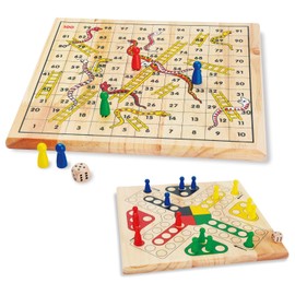 ZONXIE Wooden Classic Snakes and Ladders Board Game for Kids and Toddlers (Multi-Color)