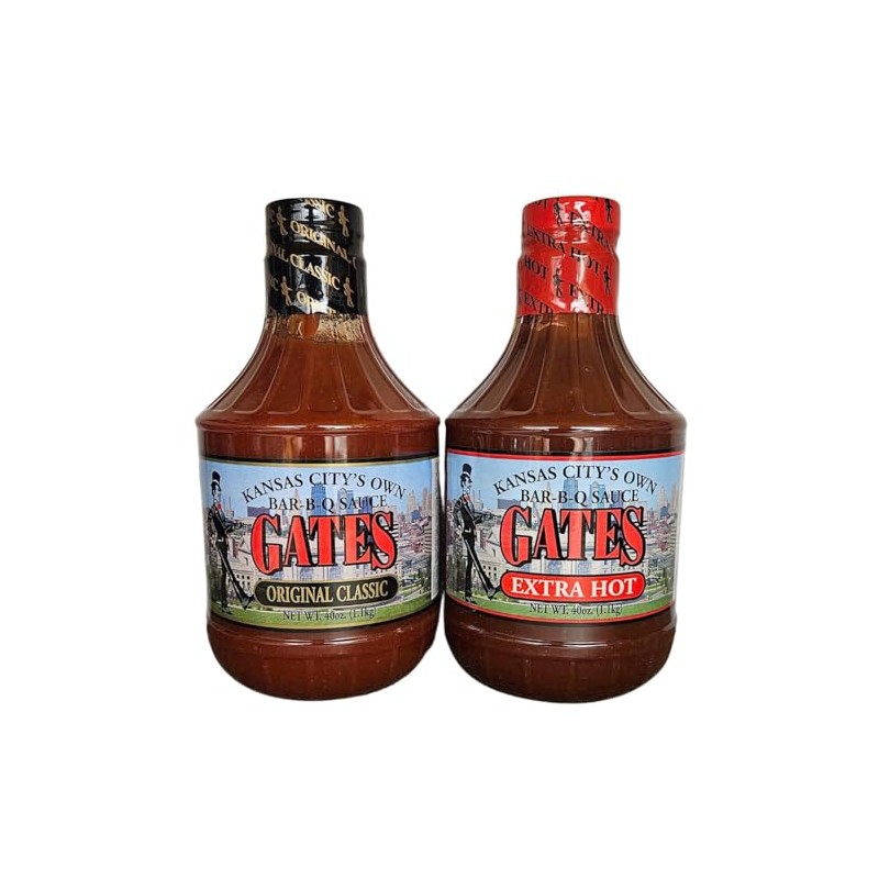 Gates Original and Gates Extra Hot Barbecue Sauce 40oz Bundle