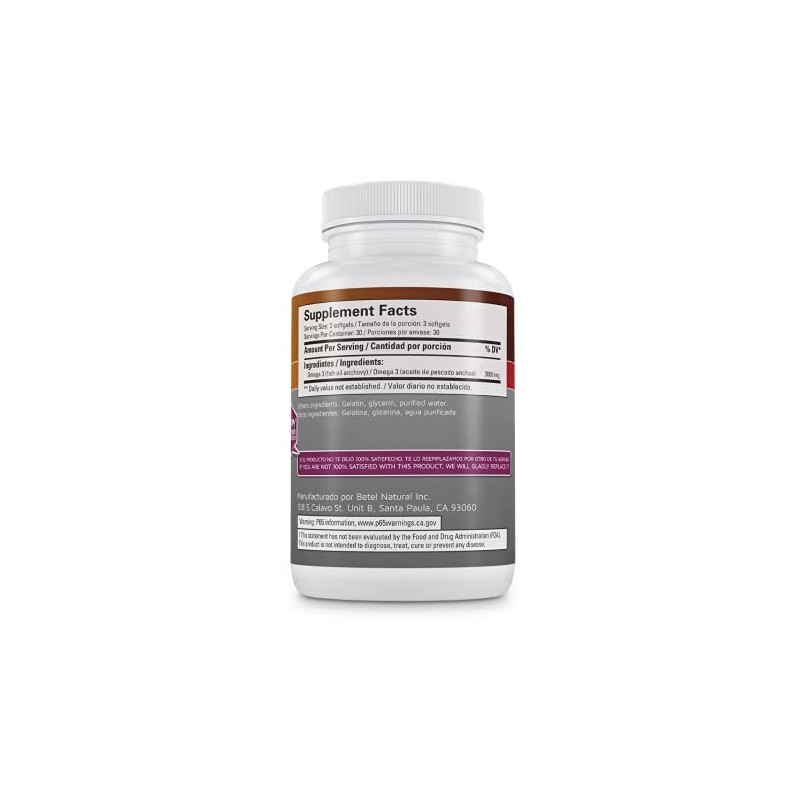 Betel Natural Premium Omega 3 Fish Oil EPA/DHA Aceite de
