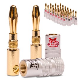 NAUC Banana Plugs for Speaker Cable - 32 Pieces Plugs as a Set - Connectors 24K Gold-Plated Screwable - for HiFi Receiver Amplifier