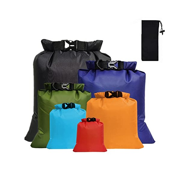 CNMTCCO Waterproof Dry Bag Set 6 Pcs,Lightweight Drybag Canoe Bags with 1.5L, 2.5L, 3L, 3.5L, 5L, 8L Waterproof Bag for Kayaking Rafting Boating Hiking Camping Travel Backpacking