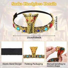 YUYWWAN Cleopatra Jewellery, Egyptian Headpiece Greek Goddess Jewellery with Headpiece Bangle, Snake Jewellery for Carnival Costume Accessories, Alloy, fabric, No gemstone.