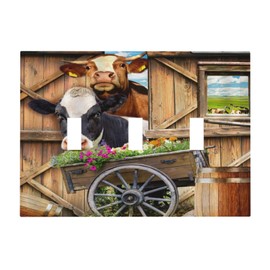 Country Farm Farmhouse Cow Animal 3 Gang Jumbo Size Light Switch Plate Decorative Triple Toggle Wall Plate Cover Electrical Faceplate Switch Face Plate