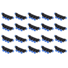 HOPESPANNER Push to Connect Air Fittings 5/32" Five Way Air Line Quick Connector Plastic 20 Pcs Blue Black
