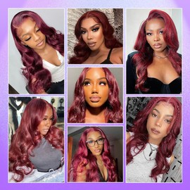 Burgundy Lace Front Wigs Human Hair 99j 13X6 hd Lace Front Wigs Human Hair Body Wave Wig 24 Inch 180% Density for Black Women Colored Red Human Hair Wigs