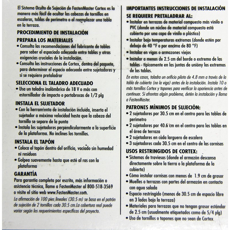 Fastenmaster Cortex for Decks Hidden Fasteners - Trex Transcend Tiki