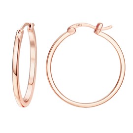 Hayoso 18K Gold Plated Hoop Earrings - 925 Sterling Silver Hoop Earrings Womens Hypoallergenic Hoops | Square Tube Hoop Earrings for Women 15mm/20mm/30mm/40mm (Rose Gold 30mm)