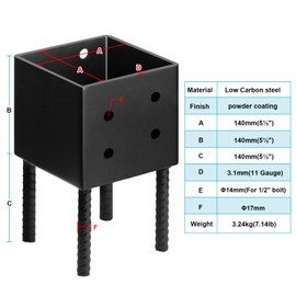 eoere 6x6 Post Base, Wet Concrete Fence Post Holder Anchor Bracket, Porch Railing Support, Inner Size 5-1/2" for 6x6 Nominal Lumber, Thickness 1/8"(11 Gauge)