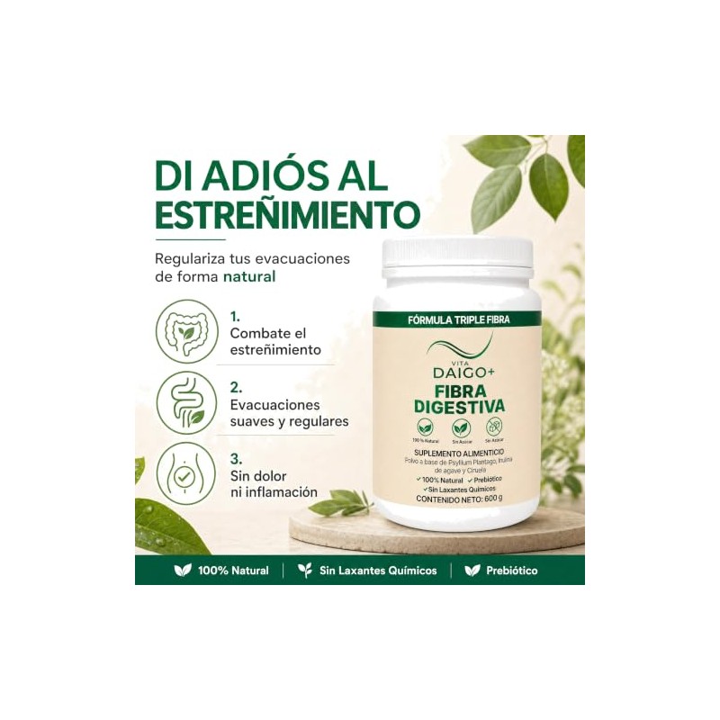 Vita Daigo+ Fibra Digestiva Natural, Fórmula Triple Fibra con Psyllium