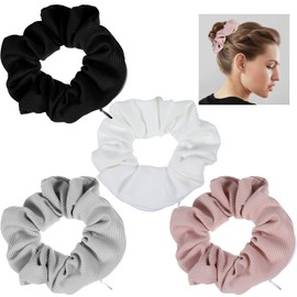Nogeqi 4 PCS Hair Ties Scrunchies with Zipper Pocket, Hidden Pocket Scrunchie for Women Girls, Large Scrunchies for Hair with Hidden Pocket Storage (Multi Colors)