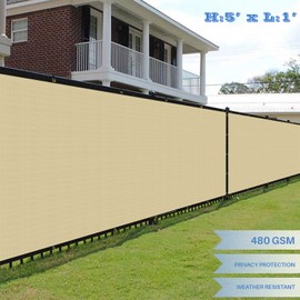 E&K Sunrise 5' x 1' Privacy Fence Screen with Grommets, Outdoor Windscreen Fence Covering Privacy Screen UV Blockage for Backyard Garden Patio (Beige)