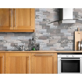 DEWOO 10-Sheet Peel and Stick Backsplash Wall Tiles for Kitchen Rustic Wood,(13.5" x 11.4")