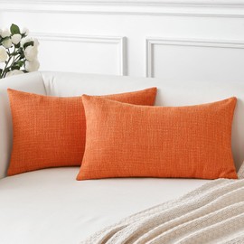 Artscope Cushion Covers Set of 2 Linen Decorative Square Pillowcases Pillow Covers 30x50cm for Home Decor Sofa Bedroom Car (Orange, 12x20)