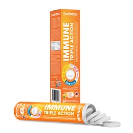 Nutrazul Immune Triple Action Effervescent Tablets - Vitamin C 1000 mg, Vitamin D 400 IU, Zinc 10mg I Orange 20's ( Pack of 5) I Gluten Free, Sugar Free, Lactose Free & Preservative Free I Maintains Immune Function, Healthy Bones, Cartilage, Teeth & Gums