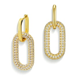 Sonateomber Chunky Gold Rectangle Paperclip Hoop Dangle Drop Earrings for Women, Trendy Statement Rhinestone Chain Link Circle Lightweight Dangling Huggie Earing Prom Jewelry Gift