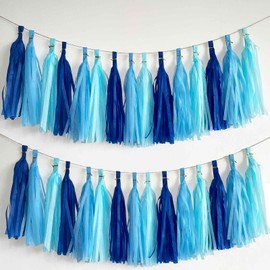 Pack of 15 Blue Tassel Garland, Tissue Paper Tassel Garland for Baby Shower Decoration, Birthday, Wedding Party Decoration