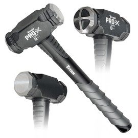 Titan Pro-X 63704 4lb Drilling Hammer, Dual-Face Sledge with Cross-Pattern Face for Concentrated Power & Flat Face for Stake Driving, Overstrike Protection, 15" Fiberglass Handle with Textured Grip