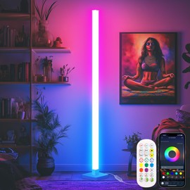 Flupuro ICRGB Corner Floor Lamp, DIY Floor Lamp with Music Sync and 16 Million Colors, Color Changing Standing Floor LED Lights for Bedroom Living Room Decor, Ambient Mood Lighting Gaming Accessories
