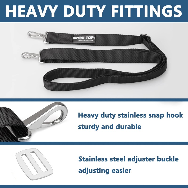 Adjustable Bimini Boat Top Straps,Two Hooks 38"~70"Marine Awning Webbing Straps,with