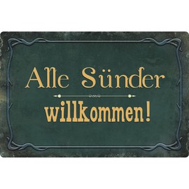 Metal Sign 20 x 30 cm All Sinner Welcome Sayings Tin Sign