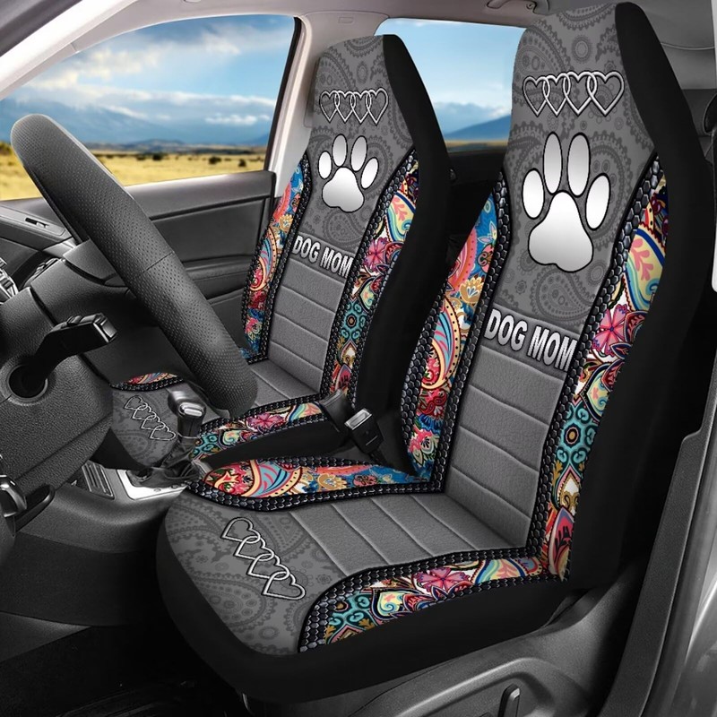 Howilath Dog Mom Paw Boho Floral Print 4 Pcs Car