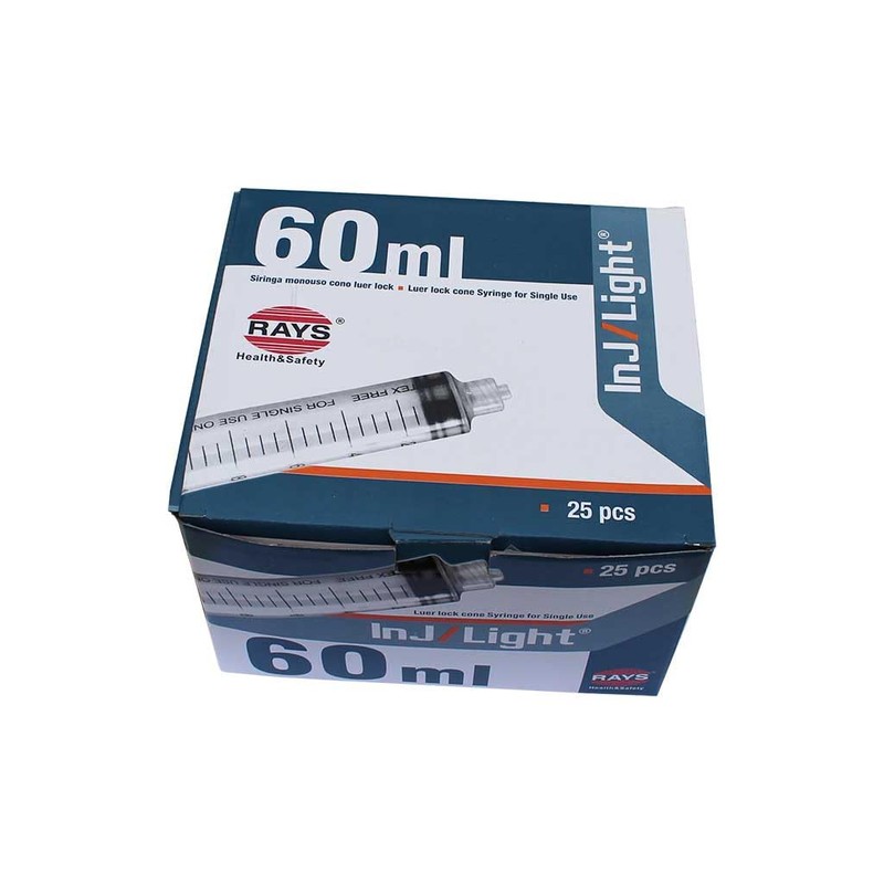Sterile Rays 60ml Syringes Luer Lock box 25