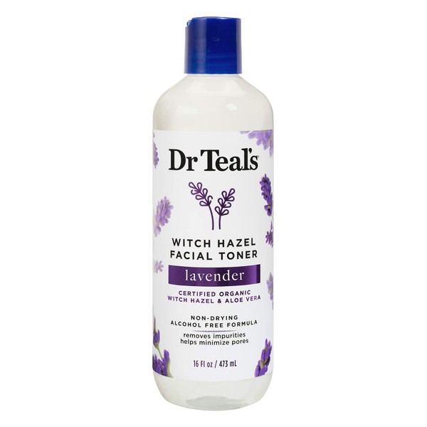 Dr Teal 's Witch Hazel Tóner facial Lavanda| Certificado orgánico de bruja Avellana y Aloe Vera sin secado Fórmula sin alcohol 16 fl oz