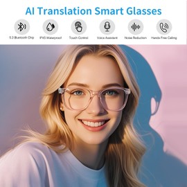 AI Translation Smart Glasses for Women, Blue Light Filtering Lenses Real-Time Translator Glasses, Supports 165+ Languages, Simultaneous Interpretation, Language Translator for Traveling Learning