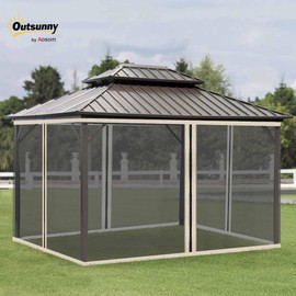 Outsunny 10' x 12' Universal Replacement Mesh Sidewall Netting for Patio Gazebos and Canopy Tents with Zippers, (Sidewall Only) Beige, Black