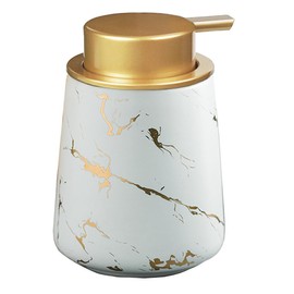 Marbled Ceramic Hand Soap Dispenser,with Golden Plastic Top Pump Soap Dispenser 13Oz for Elegant Bathroom Kitchen Dish Soap, Lotion,Liquid Soap (White)