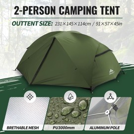 Forceatt Tent for 2 Person is Waterproof and Windproof, Camping Tent for 3 to 4 Seasons,Lightweight Aluminum Pole Backpacking Tent Can be Set Up Quickly,Great for Hiking…