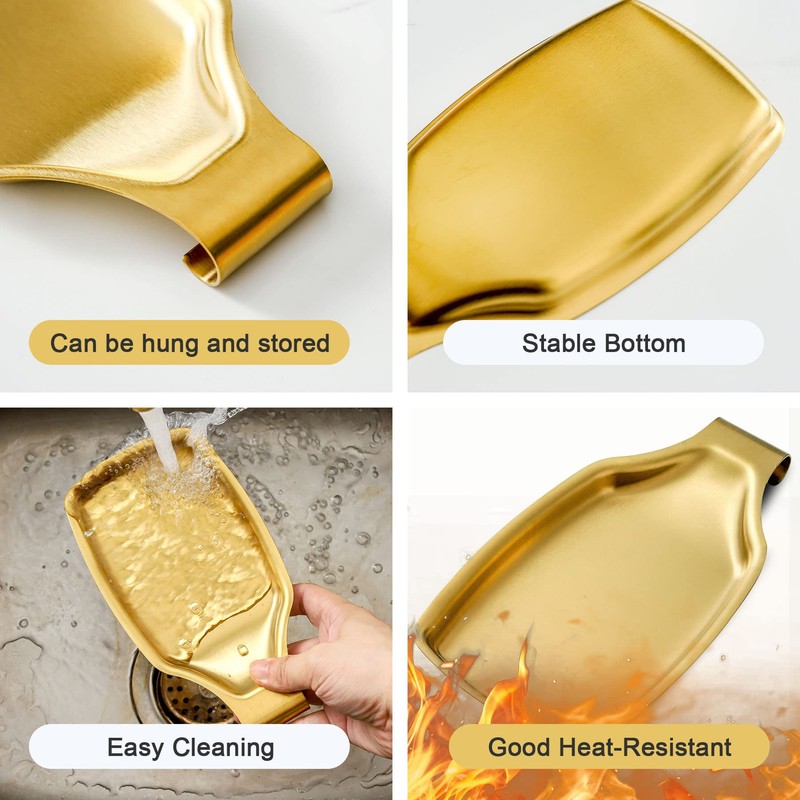 BETTWILL Gold Spoon Rest For Stove up, Stainless Steel Spoon