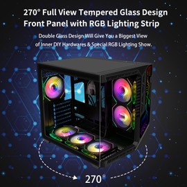 PC Gaming Case with 9pcs ARGB Fans,ATX Mid-Tower Control Remote,Gaming ATX Case 360mm Radiator Support,PC Case Tempered Glass Front/Side Panel,Mid Tower Computer Case High-Airflow Black