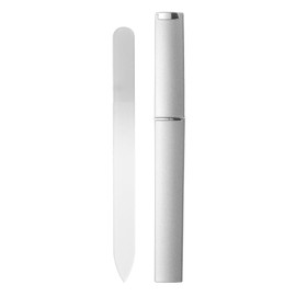 sourcing map Glass Nail File Kit 280 Grit Double Sided Professional Manicure Crystal Fingernail Files with Case for Natural Nail Art Shine Polishing Buffer, Silver