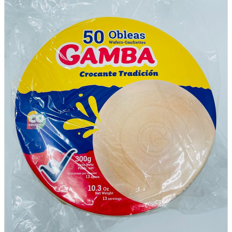 Obleas Gamba Colombiana tradicional, Traditional Wafers 300g each, 50 Count