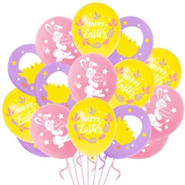 Jwssor Easter Balloons,15pcs Easter Decoration Balloons,12inch Happy Easter Bunny Balloons for Easter Party