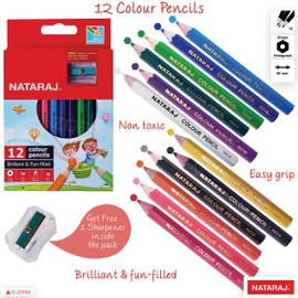 B2S Half Colouring Pencils For Kids, Pack of 12, Coloured Pencils With Sharpener Pack, My first Colouring Pencils for Children, Softer Leads, Pre-Sharpened, School Home, ZOFAX Black Ball Pen