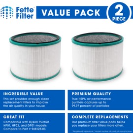 Fette Filter - 968125-03 Premium 360° Glass Filter Compatible with Dyson HP01 HP02 DP01 DP02 for Dyson Pure Hot Cool Link Desk Air Purifying Sytem Part # 968125-03 96812503 (2-Pack)