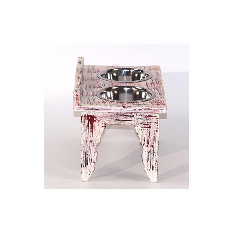 Medium Fancy Farmhouse Wooden Elevated Raised Dog Feeder - Deluxe