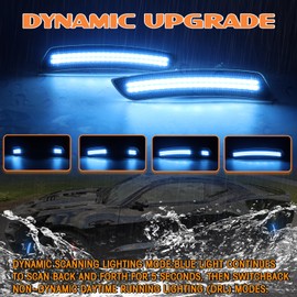 AreLokpri Dynamic Front Rear Bumper Side Marker Lights Compatible with Chevy Camaro 2016-2023, Dual Rows LED Fender Sidemarker Lamps, Reflectors Blue Smoked Lens 4PCS