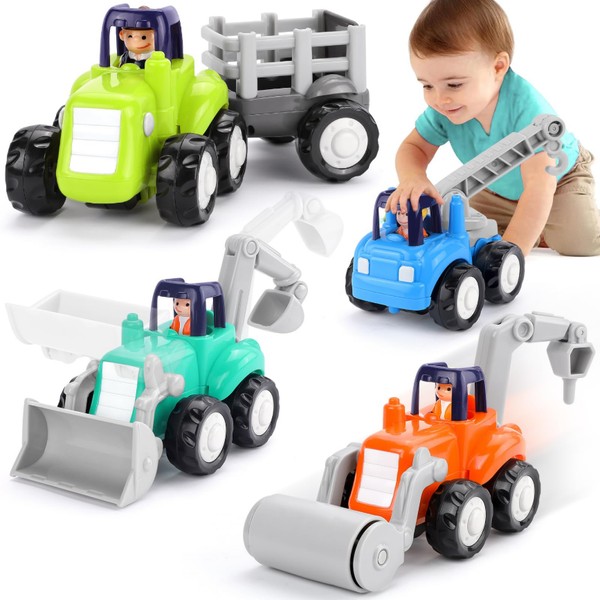 ORWINE 4 PCS Inertia Toy Trucks & Musical Toddler Tool